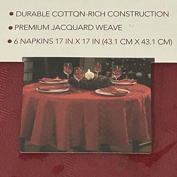 Huntington Home 70" Round Tablecloth & Napkin Set Burgundy Red Jacquard NIP - Picture 4 of 6